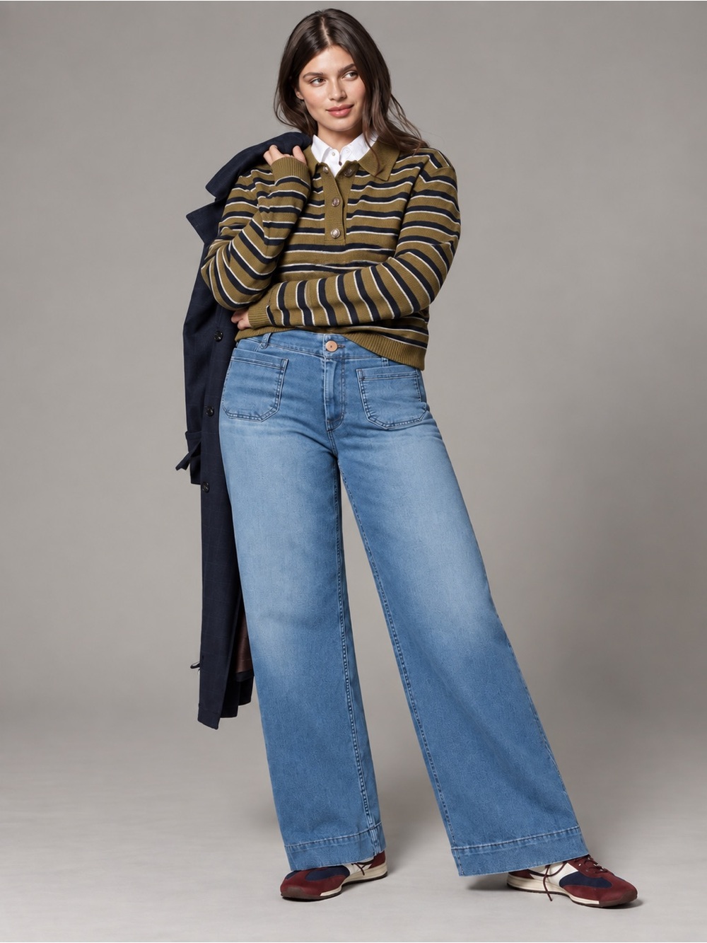 Maeve The Colette Full-Length Wide-Leg Jeans 18W Light Wash High Rise